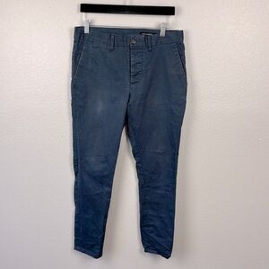 All Saints Walde Chino Pants Worker Blue Skinny Leg Button Fly Khaki Twill 30